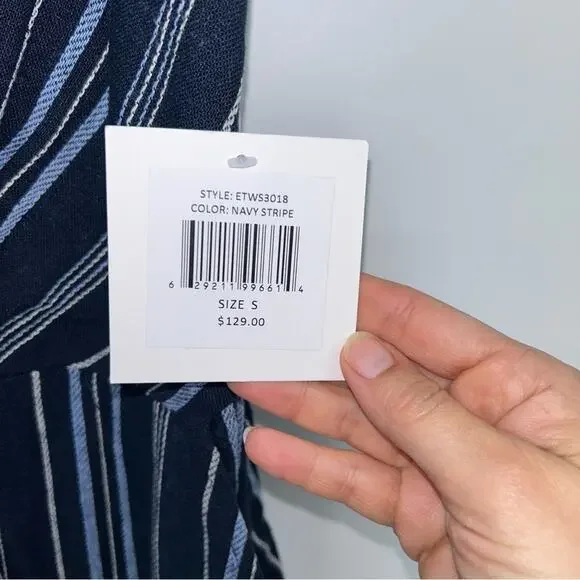 NWT Ellen Tracy Blue Stripe Tie Front Linen‎ Blend Dress Size Small - Picture 5 of 9